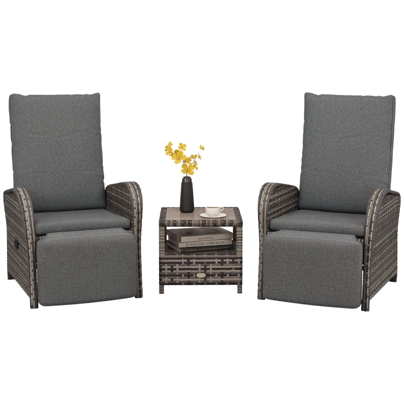 Outsunny 2 Seater Patio Rattan Chaise Lounge Sofa Set with Fabric Cushion, Grey and Brown
