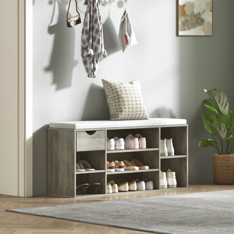 HOMCOM Shoe Storage Bench with Cushion - Grey