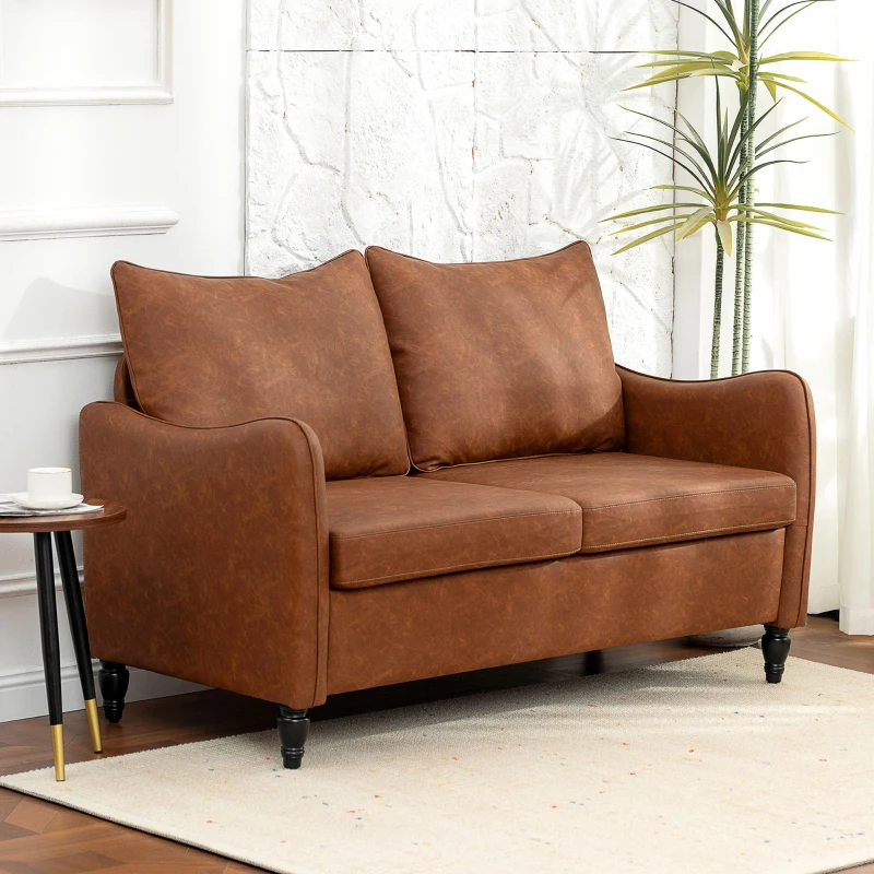 HOMCOM Faux Leather Marble-Effect Two-Seater Sofa - Brown