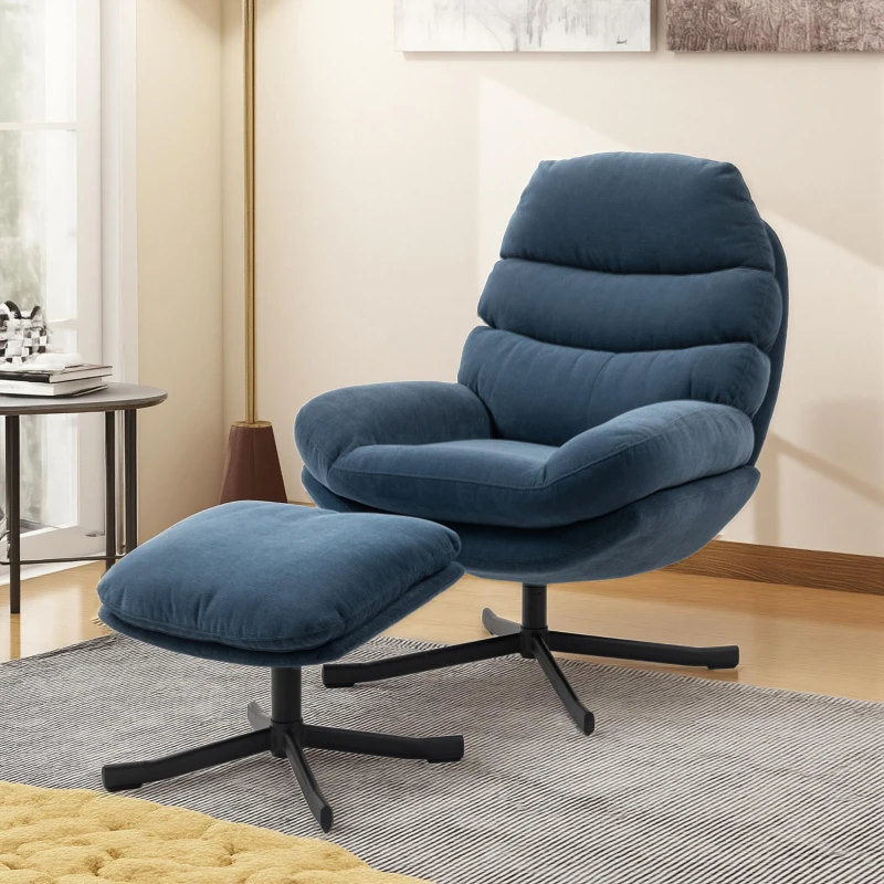 HOMCOM Relaxsessel mit Hocker Sessel Loungesessel mit Chenille-Stoff, Modern Fernsehsessel, 78 x 93 x 100 cm, Blau