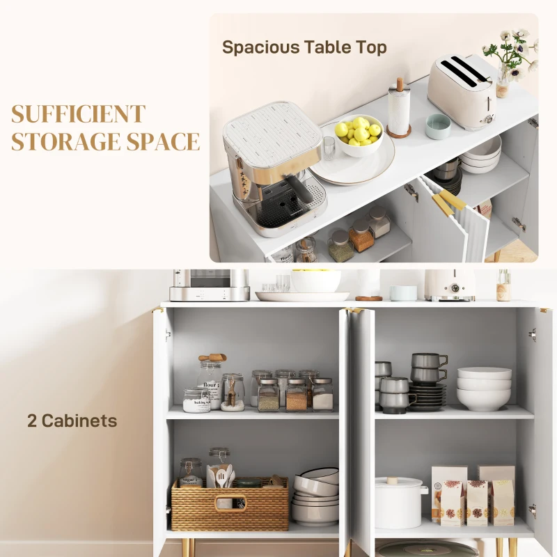 HOMCOM Sideboard Buffet Cabinet, Modern Kitchen Storage Cabinet with Adjustable Shelves and Metal Legs, White