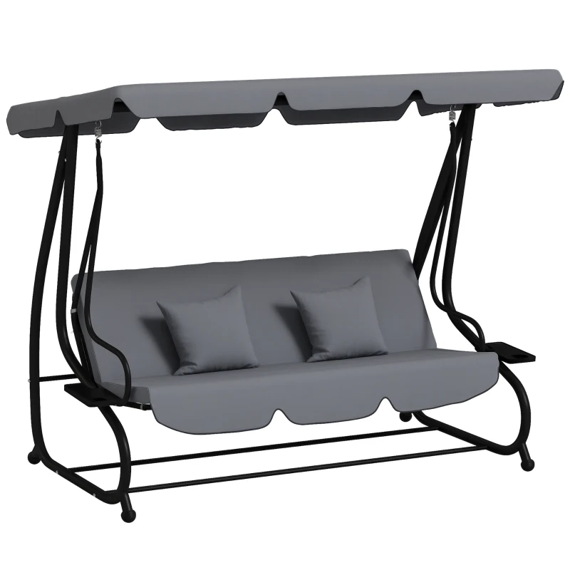 Outsunny Three-Person garden Swing Chair, with Adjustable Canopy - Dark Grey