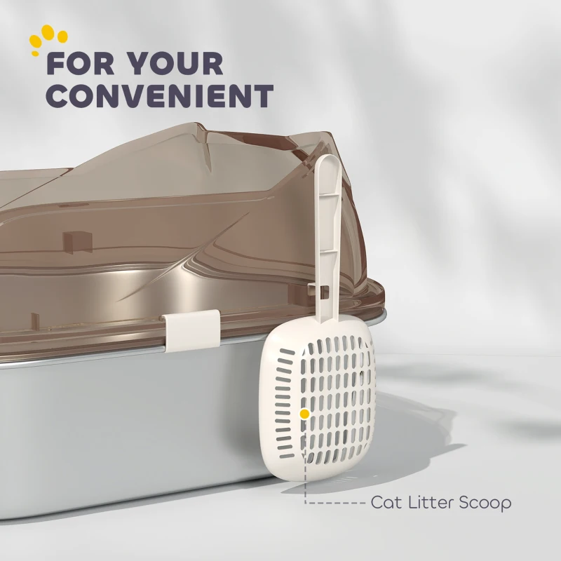 PawHut Stainless Steel Litter Box with Lid, High Wall Sided Enclosure, Pedal, Scoop, Non-Sticky, Anti-Leakage, Easy Cleaning
