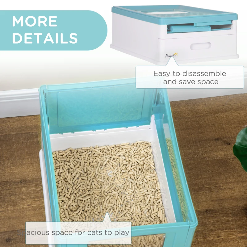 PawHut Hooded Cat Litter Box, Portable Pet Toilet, with Scoop, Front Entry - Light Blue