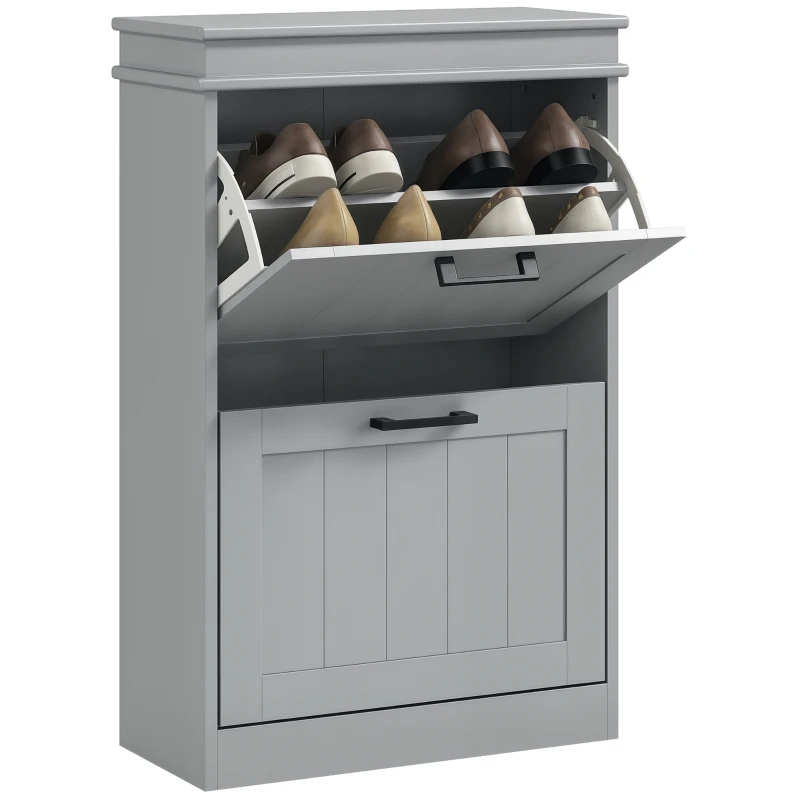 HOMCOM Two-Drawer Minimalistic 10-Shoe Cabinet - Grey