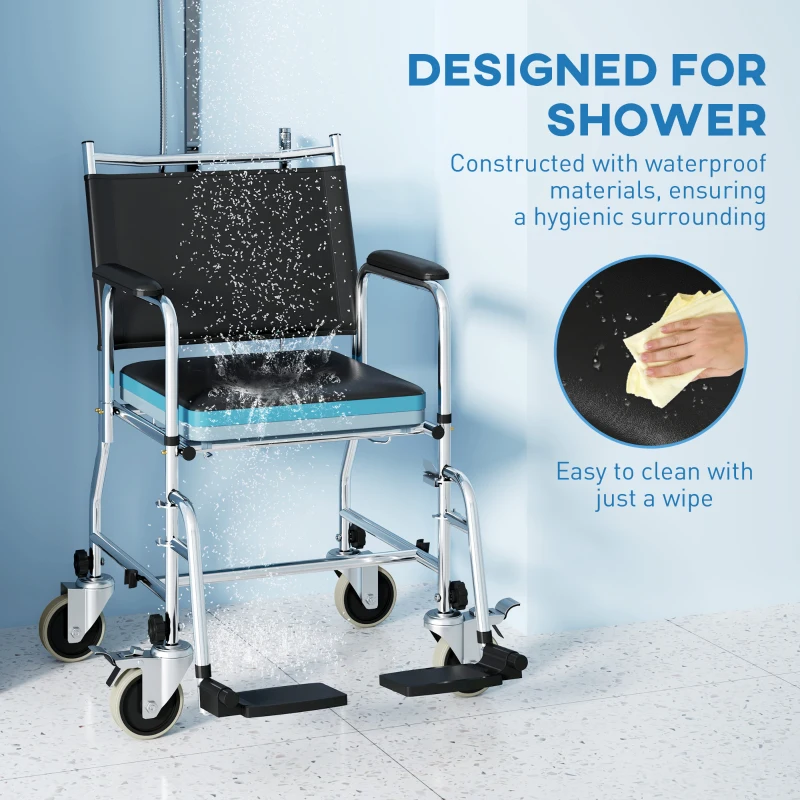 HOMCOM 3-In-1 Commode Wheelchair - Black