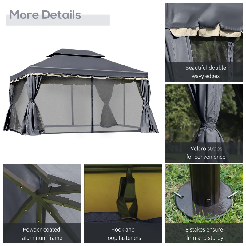 Outsunny 3 x 4m Aluminium Garden Gazebo, Marquee Canopy Shelter Pavilion Party Tent with Nets and Curtains for Garden and Deck, Black