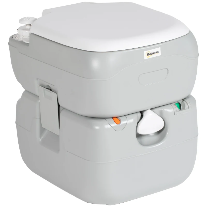 Outsunny Portable Toilet for Adults, 22L Camping Toilet with Seat, Lid and Anti-Leak Handle Pump, Outdoor Travel Toilet with Detachable Tanks for Camping, Boating, Hiking, Travel, RV, Grey