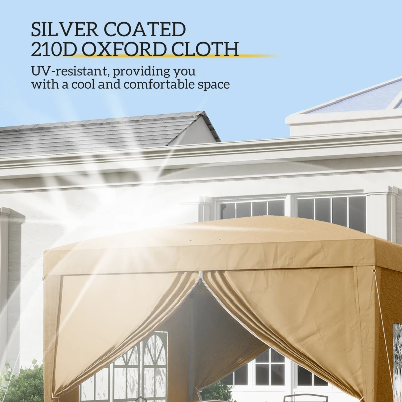 Outsunny 3x3(m) Pop-Up Gazebo, with Curtain Walls and Windows, Khaki