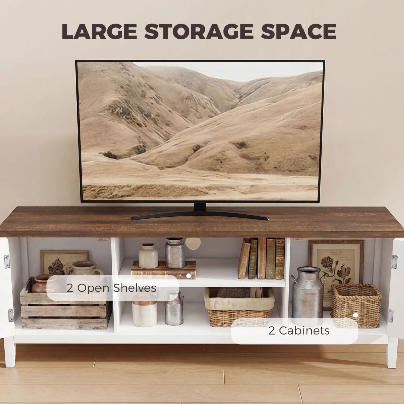 HOMCOM TV Unit for TVs up to 42 Inch, Farmhouse Entertainment Centre with 2 Open Shelves, 2 Cabinets and Thick Top