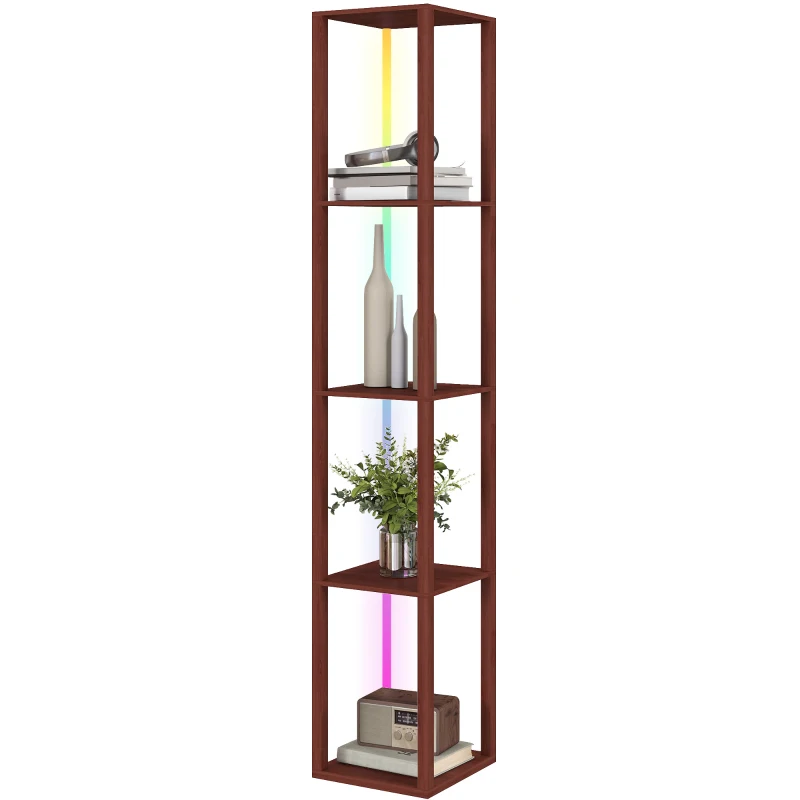 HOMCOM RGB LED Floor Lamp with Shelves, Modern Dimmable Standing Lamp with Remote Control, Adjustable Brightness & Speed for Living Room, Bedroom, Office, Brown