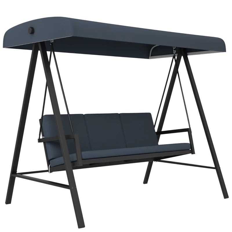 Outsunny Three-Seat Garden Swing Chair, with Adjustable Canopy - Dark Grey