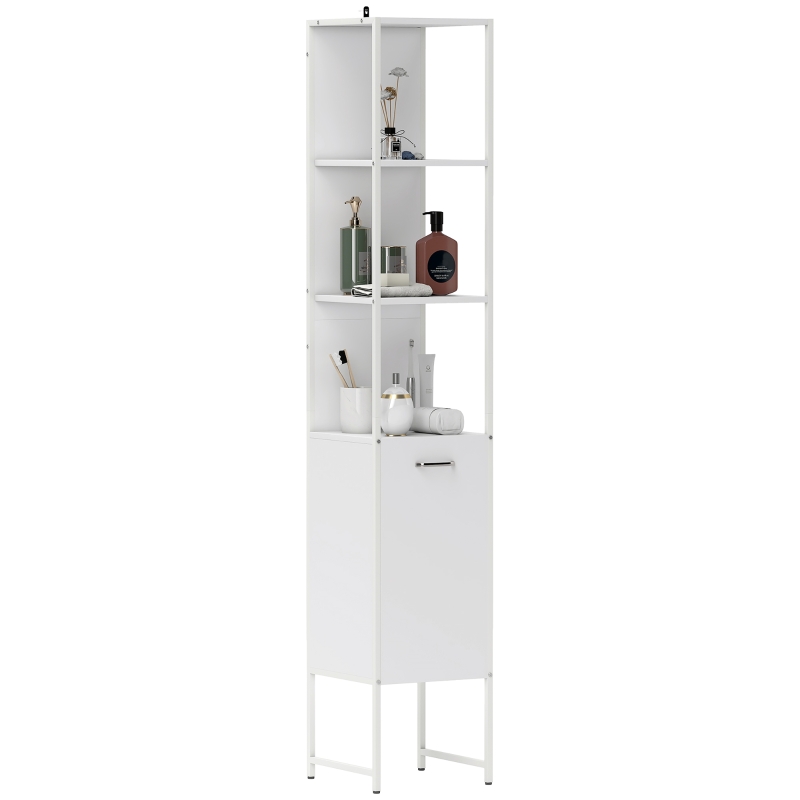 HOMCOM Tall Bathroom Cabinet with Open Shelves and Adjustable Shelf - White