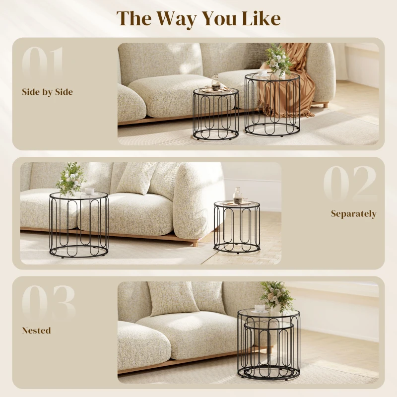 HOMCOM Elliptical Cut-Out Nesting Tables - Black