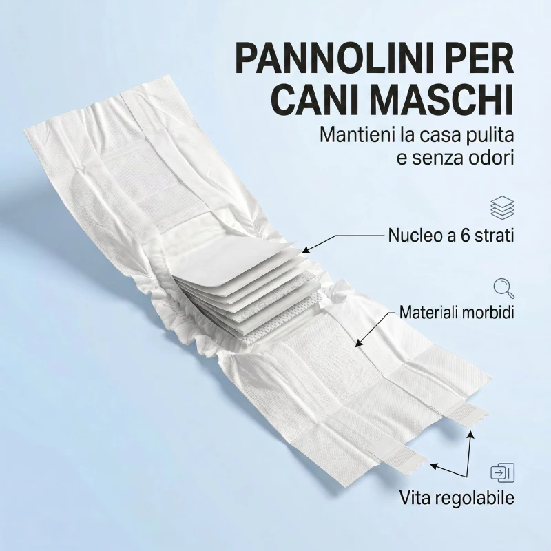PawHut Pannolini per Cani Maschi, 48 Pezzi con Fascia Elastica Regolabile, 62x20 cm, Bianco