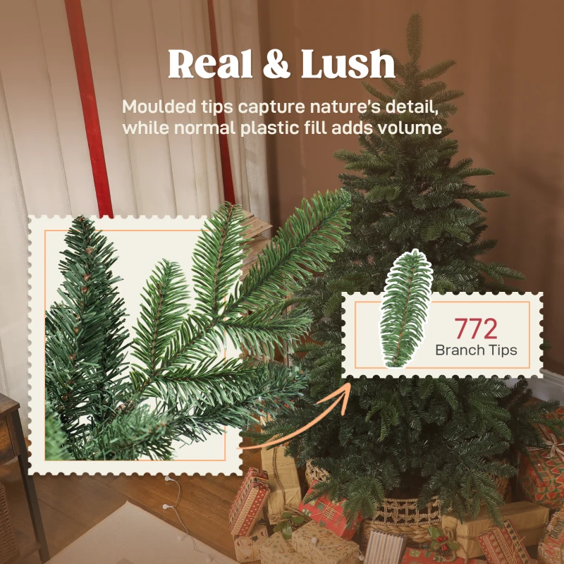 HOMCOM 5ft Artificial Christmas Tree with Realistic Branches, Easy Assembly - Green