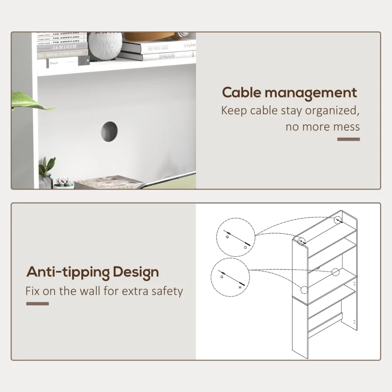 HOMCOM Foldable Desktop, Computer Desk with Storage Shelves, 80 x 69 x 155 cm, White