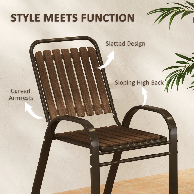 Outsunny 3 Pieces Patio Bistro Set with Stackable Chairs, Tempered Glass Table, for Outdoor, Balcony, Patio, Garden, Dark Brown