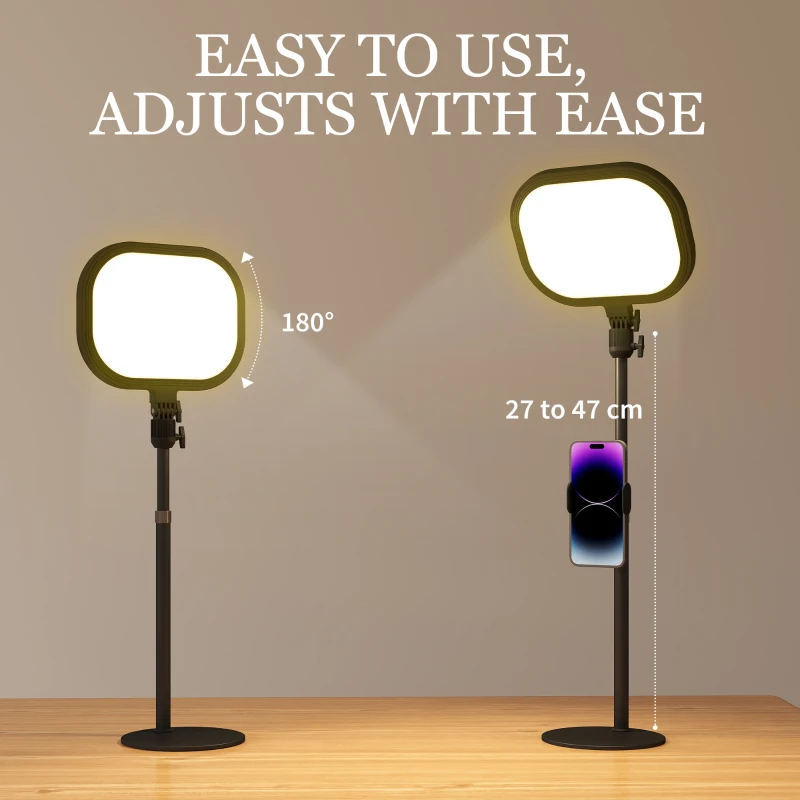 HOMCOM Selfie Light for Video Conference Lighting, Dimmable Desk Lamp with Stand Phone Holder, 5 Colour Modes & 10 Brightness Levels, Memory Function for Home Office, Recording, Video Calls, Black