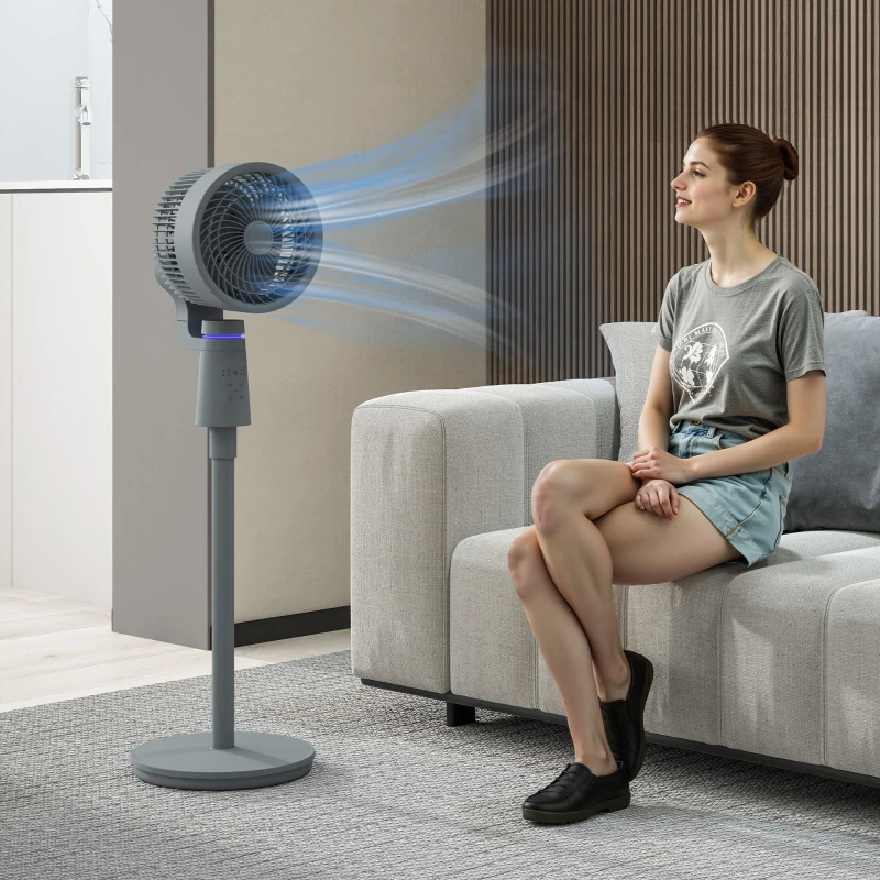 HOMCOM Pedestal Air Circulation Fan with Oscillating, Light Off, Grey