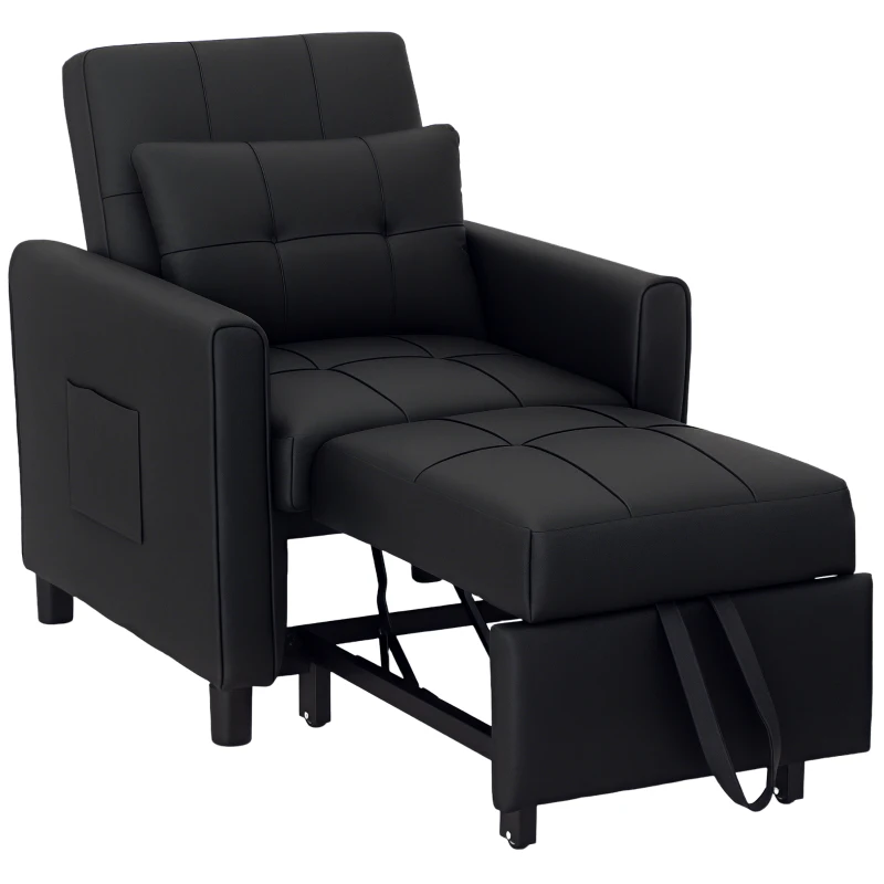 HOMCOM Linen-Look Single Chair Bed - Black