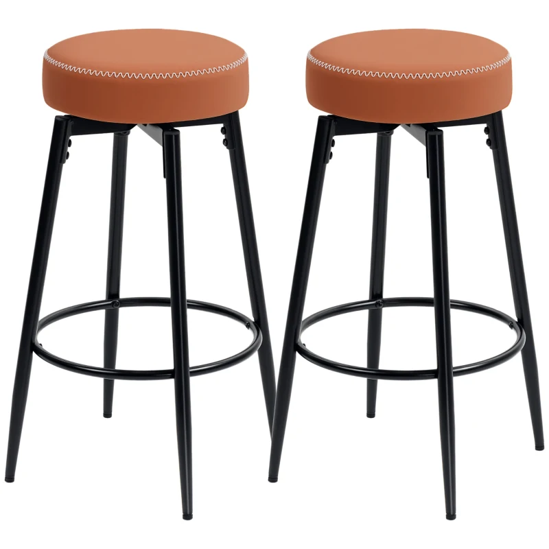 HOMCOM Set of Two Faux Leather Bar Stools - Brown/Black