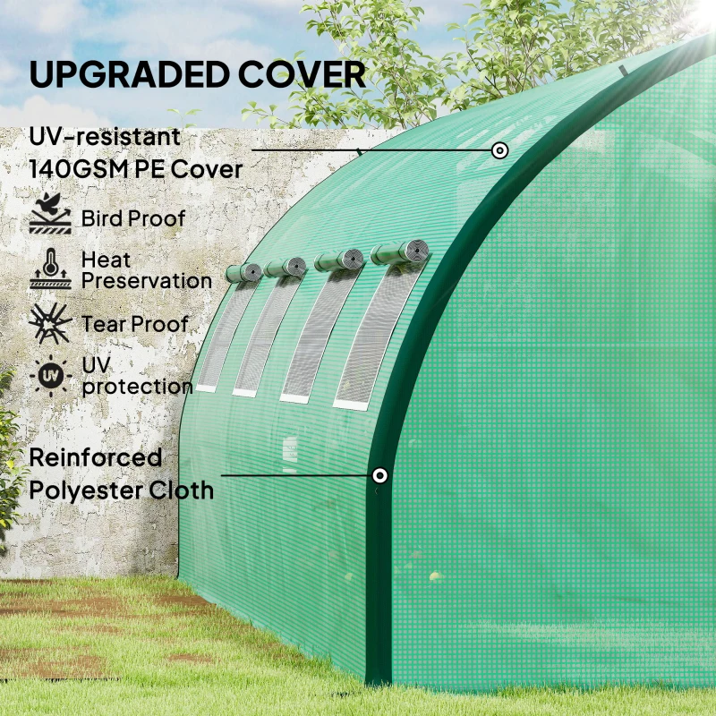 Outsunny Polyethylene Upgraded Structure Walk-in Polytunnel Greenhouse, 6 x 3 m, Green