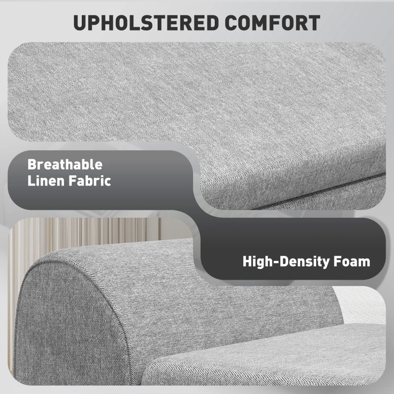 HOMCOM Storage Ottoman with Armrest, Upholstered Linen Storage Bench, Window Seat with Rubberwood Legs, Footstool for Bedroom Living Room, Hallway, Dark Grey