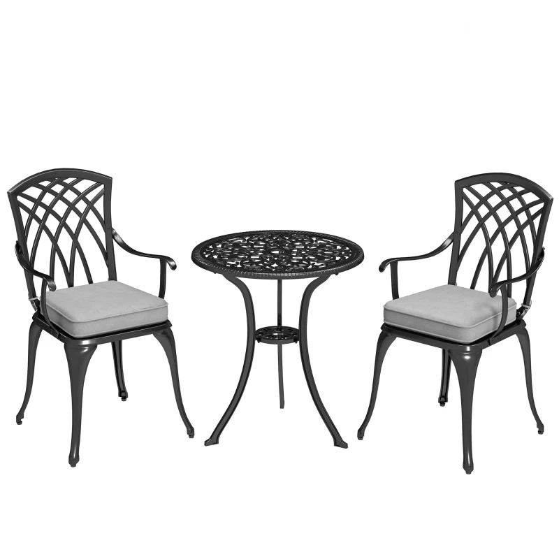 Outsunny Three-Piece Cast Aluminium Bistro Set - Black