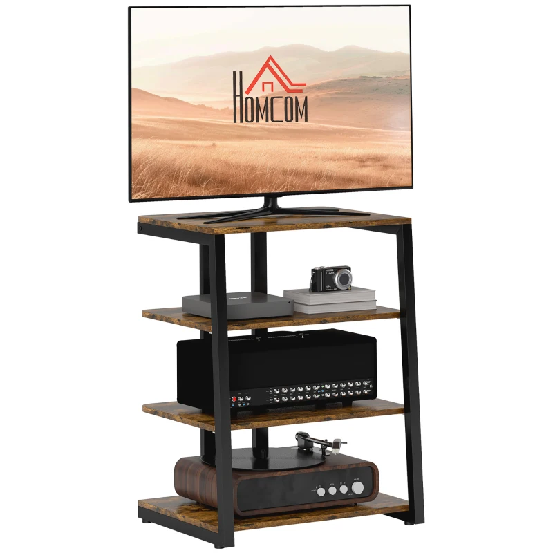 HOMCOM HiFi Stand, with Four Storage Shelves - Rustic Brown