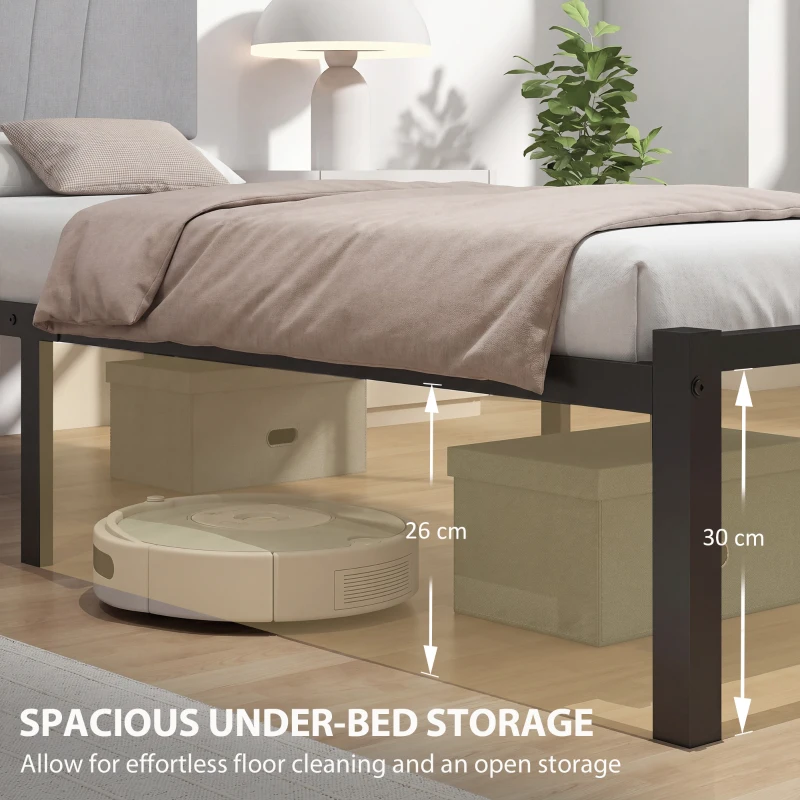 HOMCOM 3FT Single Bed Frame with Upholstered Headboard and Underbed Storage, Black and Light Grey