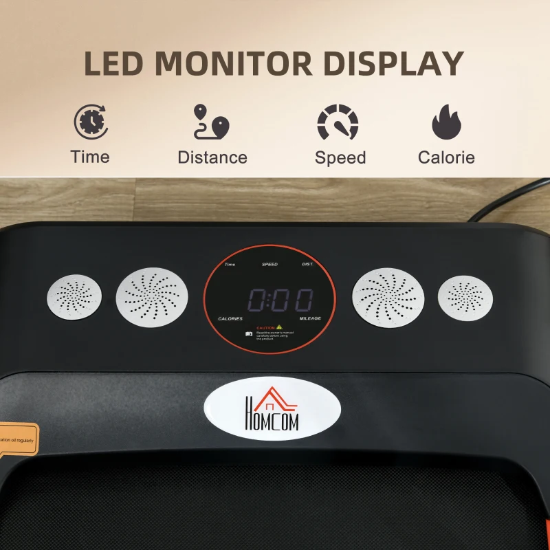 HOMCOM Foldable Walking Treadmill, with LED Display and Wheels, for Home, Office, Gym, Red