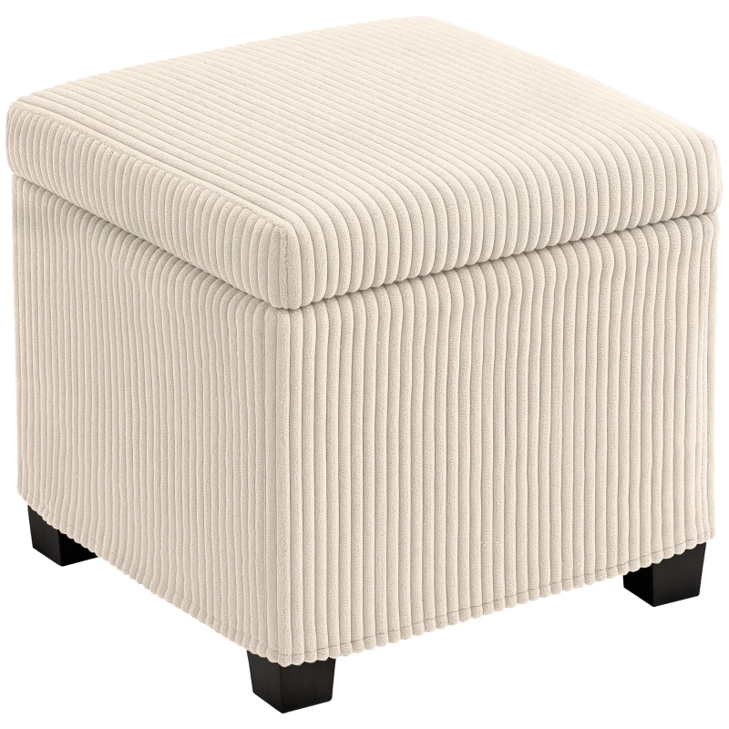 HOMCOM Storage Ottoman Bench, Corduroy Storage Chest Box with Wooden Legs, 40cm Bed End Bench for Living Room, Bedroom, Entryway, Beige