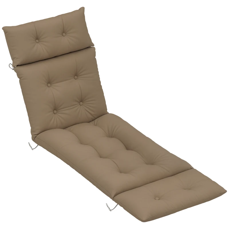 Outsunny Sun Lounger Cushion Only, 190 x 56 x 10 cm Garden Lounge Chair Cushion, UPF20+ 220gsm Fabric, Thick Sunbed Replacement Pad with 6 Ties, Khaki