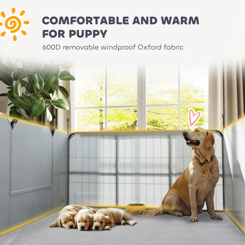 PawHut Steel Dog Whelping Box with Washable Whelping Pad, Wind-Resistant Cloth, for Small, Medium Dogs, 122 x 122 x 60cm