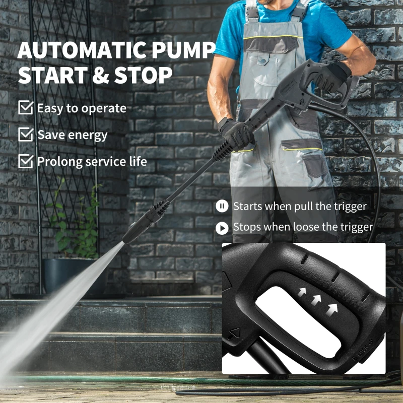 Outsunny 1800W 150-Bar Pressure Washer, with Adjustable Nozzle - Green