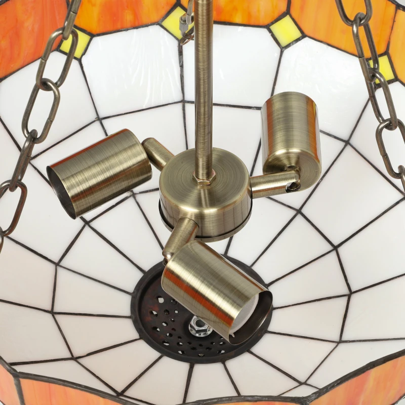 HOMCOM Tiffany Style Ceiling Light, Vintage Chandelier with 3 E27 Sockets, Semi Flush Mount for Living Room, Bulbs Not Included