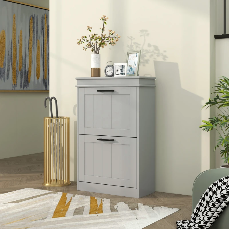 HOMCOM Two-Drawer Minimalistic 10-Shoe Cabinet - Grey