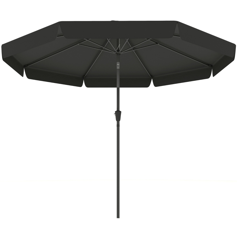 Outsunny 2.7m Patio Parasol Garden Umbrellas with Aluminium Pole, UPF 50+ Outdoor Sun Shade Table Umbrella with Tilt, Crank, 8 Ribs, Ruffles,, Black