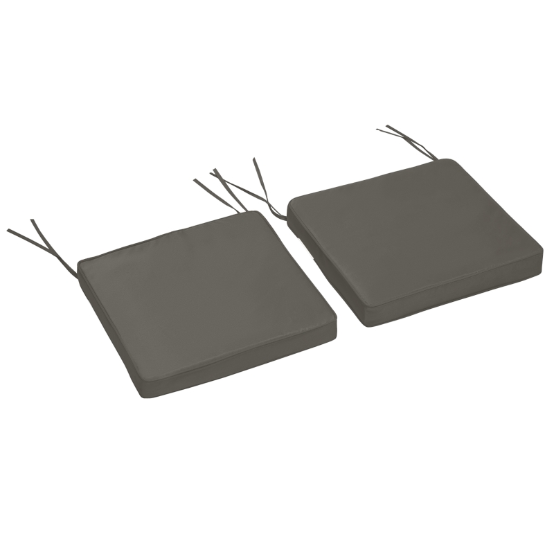 Outsunny Set of 2 Garden Chair Cushions with Ties, 45 x 45 cm Replacement Cushions for Outdoor Furniture, Dark Grey