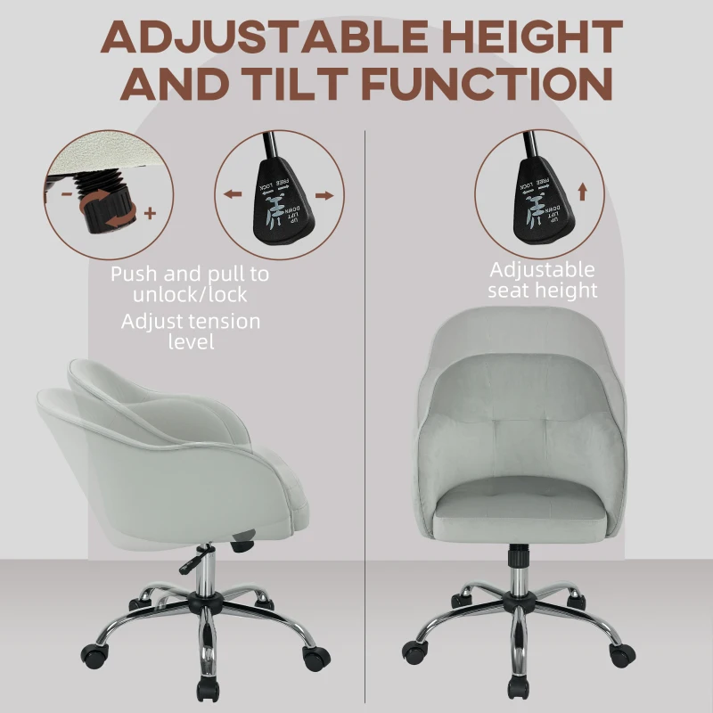 HOMCOM 46-56 cm Velvet-feel Office Chair - Grey