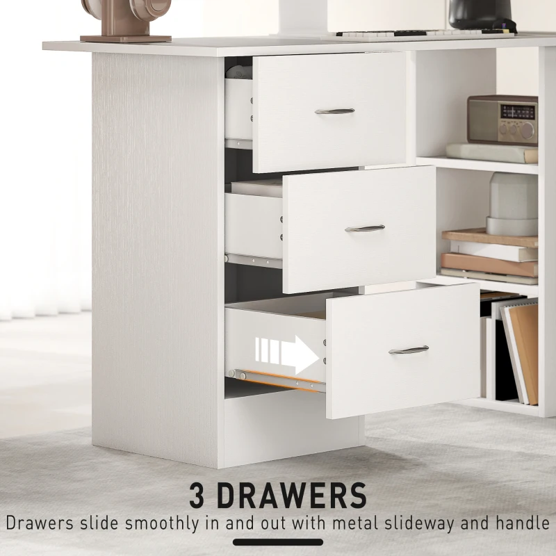 HOMCOM Computer Desk, Home Office Desk, Writing Table, PC Workstation with 3 Storage Shelves and 3 Drawers for Working, Study, 120 x 49 x 72 cm, White