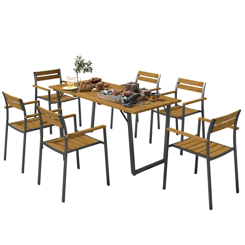 Outsunny Seven-Piece Wood Panel Patio Dining Set - Brown/Black