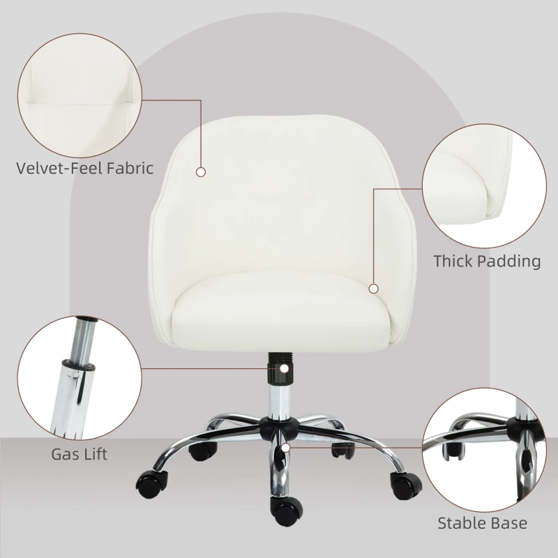 HOMCOM 46-56 cm Velvet-feel Office Chair - Cream