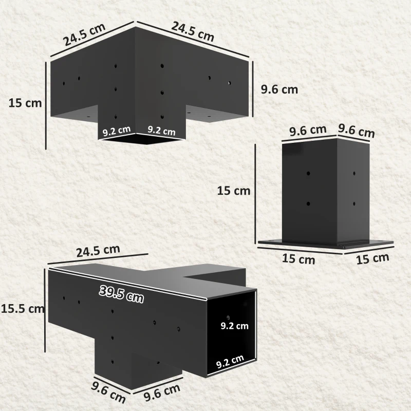 Outsunny 12PCS Pergola Kit, Pergola Brackets with 3-Way & 4-Way Corner Brackets for 9.6 x 9.6 cm (Actual 9.2 x 9.2 cm) Lumber
