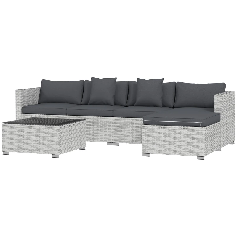 Outsunny 6 Pieces Rattan Corner Sofa Set - Mixed Grey