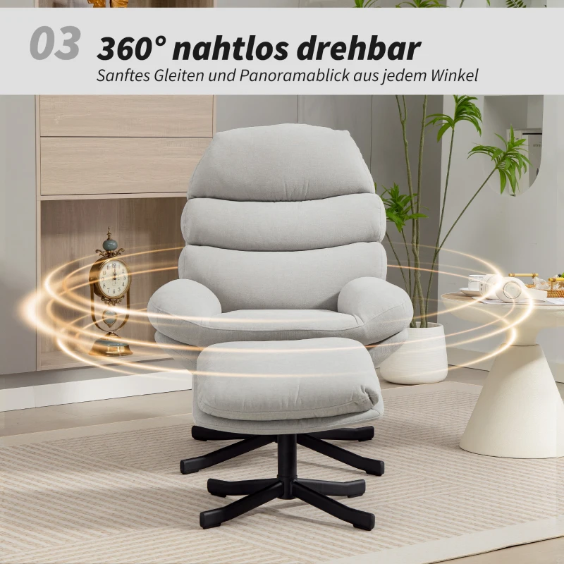 HOMCOM Relaxsessel mit Hocker Sessel Loungesessel mit Chenille-Stoff, Modern Fernsehsessel, 78 x 93 x 100 cm, Cremeweiß