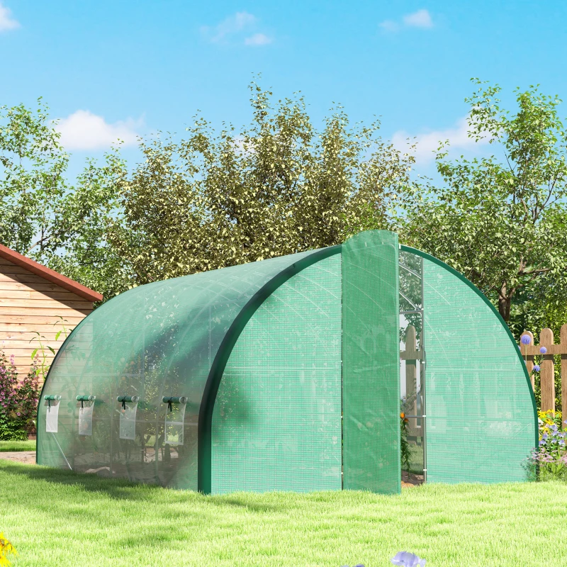 Outsunny 4 x 3 m Polytunnel Greenhouse, with Windows and Doors - Green