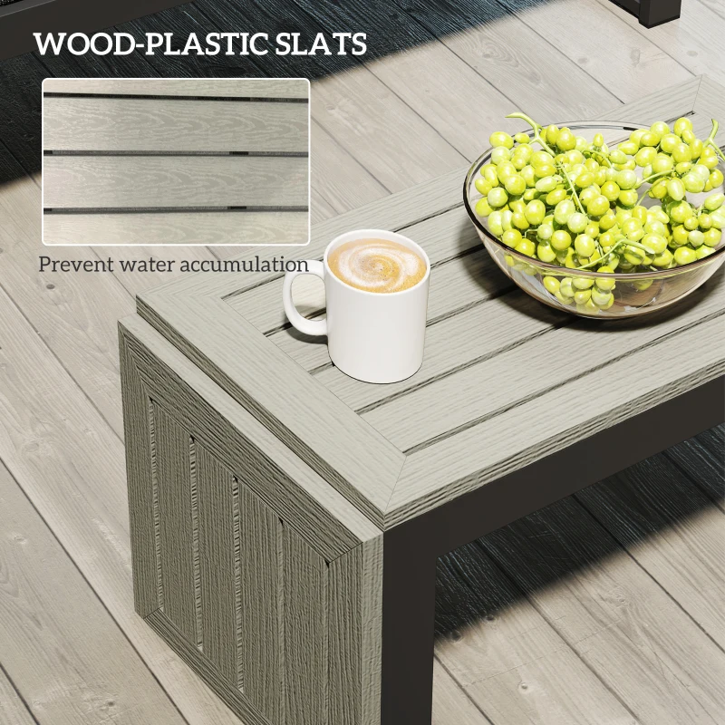 Outsunny 4 Seater L Shaped Aluminium Sectional Garden Furniture Set with 2 Loveseats and Wood-Plastic Coffee Table - Dark Grey