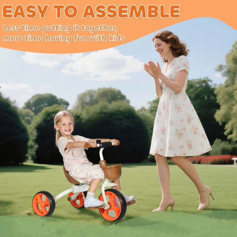 AIYAPLAY Kids Trike, Toddler Tricycle with Front Basket and EVA Wheels for Ages 2-5 Years, Indoor Outdoor for Boys Girls, Orange